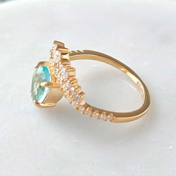 Blue and Teal tourmaline Pear Gemstone ring, 925 Sterling Silver Charmed Aroma - Picture 4 of 5